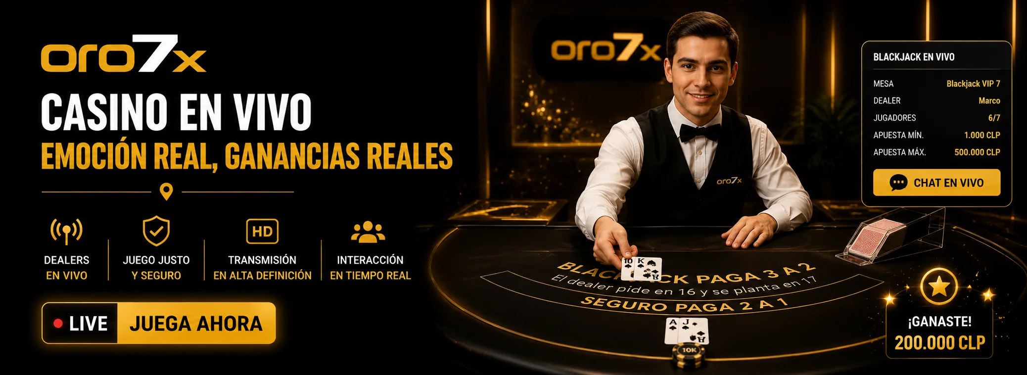 Casino en vivo oro7x — crupieres reales con Pragmatic Play Live en pesos chilenos